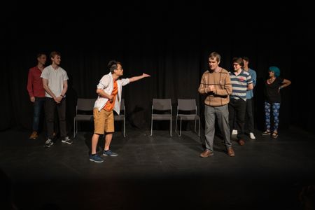 Members of Simprov, which offers drop-in improvisation sessions, take part in a performance