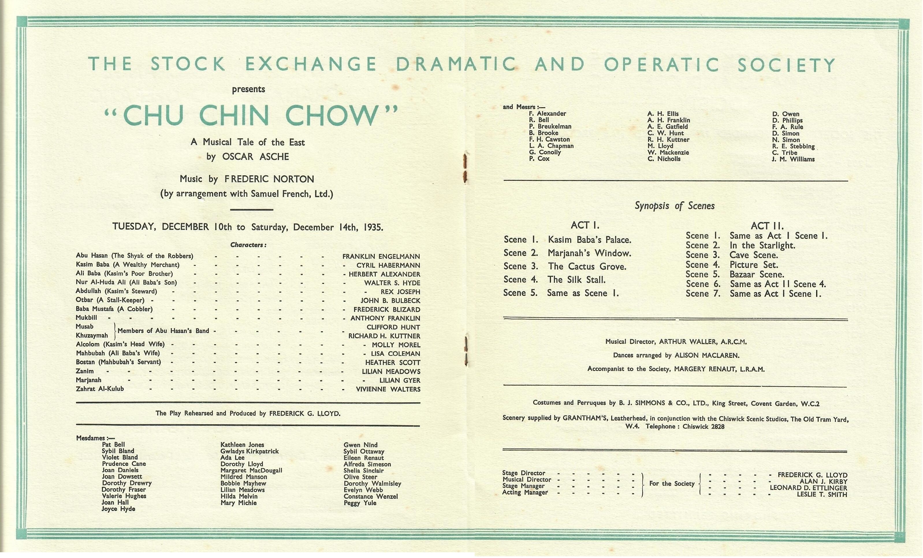 Sedos’ 1935 production of Chu Chin Chow